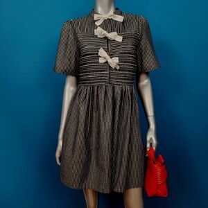 🆕️🍒 GHOSPELL Striped Mini Dress w/ Bow Detail & Pintuck Pleats / (NWT)